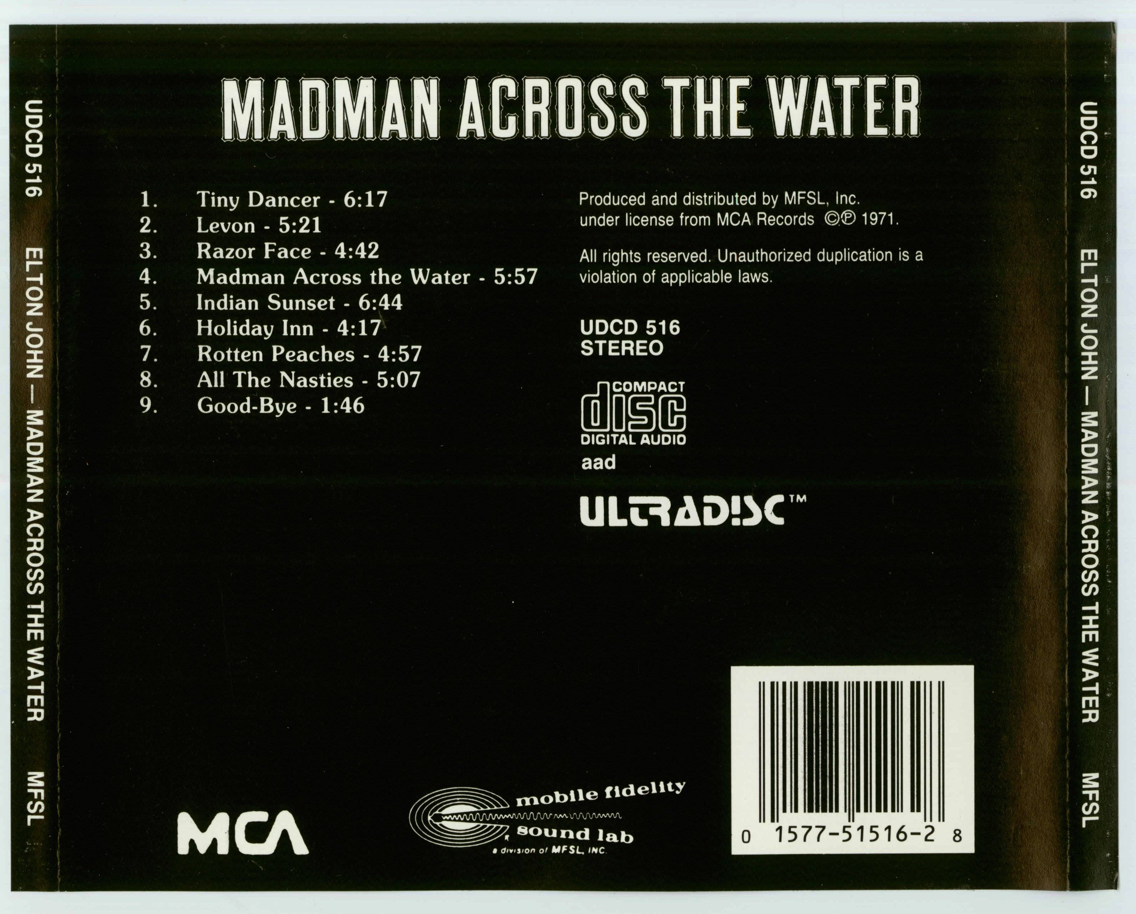 Elton John Madman Across The Water : Back US